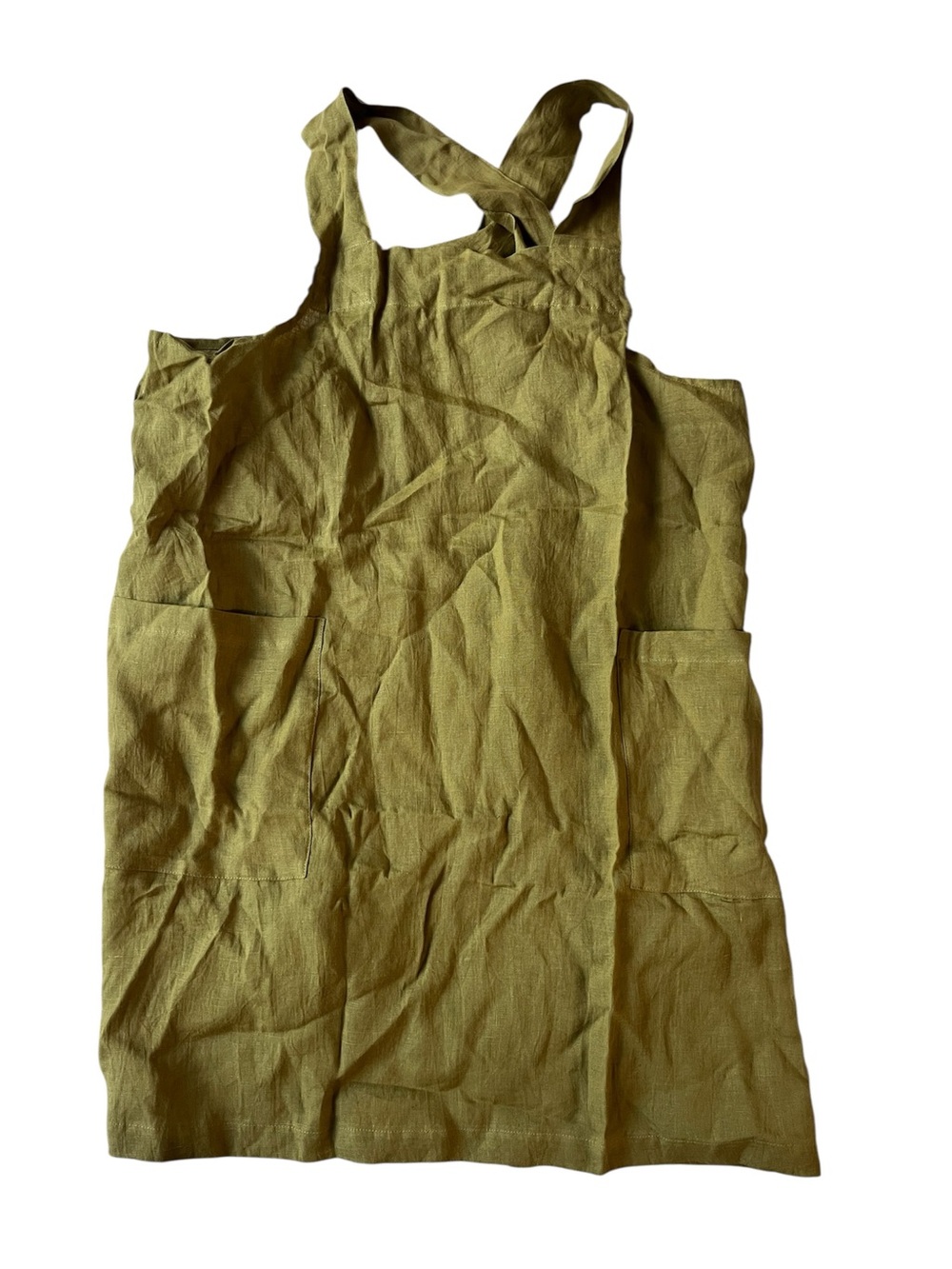 VIKOLONO LINEN APRON DRESS GREEN WOMENS S/M